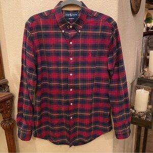 Vintage RALPH LAUREN Men Custom Fit Multicolor Plaid Button Top Size Medium